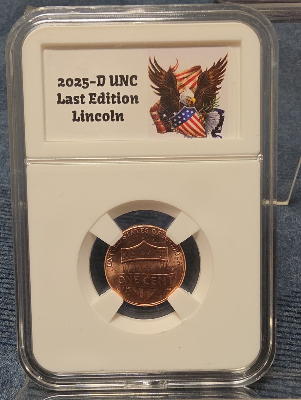 Copper One Cent Coin in Clear Holder - Brown